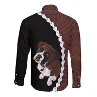 Custom Boxer Dog Long Sleeve Button Shirt With Polynesian Tribal Tattoo LT6 - Wonder Print Shop