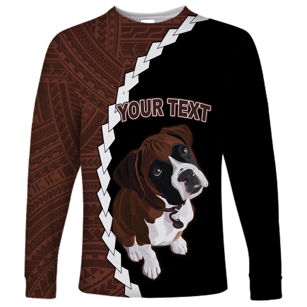 Custom Boxer Dog Long Sleeve Shirt With Polynesian Tribal Tattoo LT6 - Wonder Print Shop