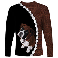 Custom Boxer Dog Long Sleeve Shirt With Polynesian Tribal Tattoo LT6 - Wonder Print Shop