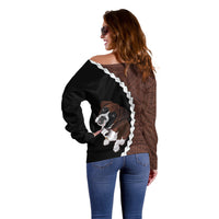 Custom Boxer Dog Off Shoulder Sweater With Polynesian Tribal Tattoo LT6 - Wonder Print Shop