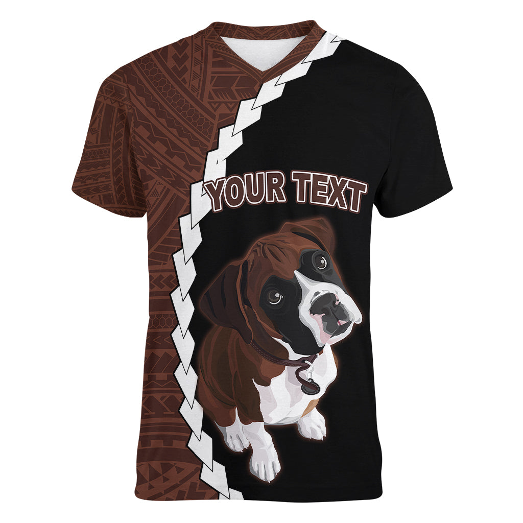 Custom Boxer Dog Women V Neck T Shirt With Polynesian Tribal Tattoo LT6 - Wonder Print Shop