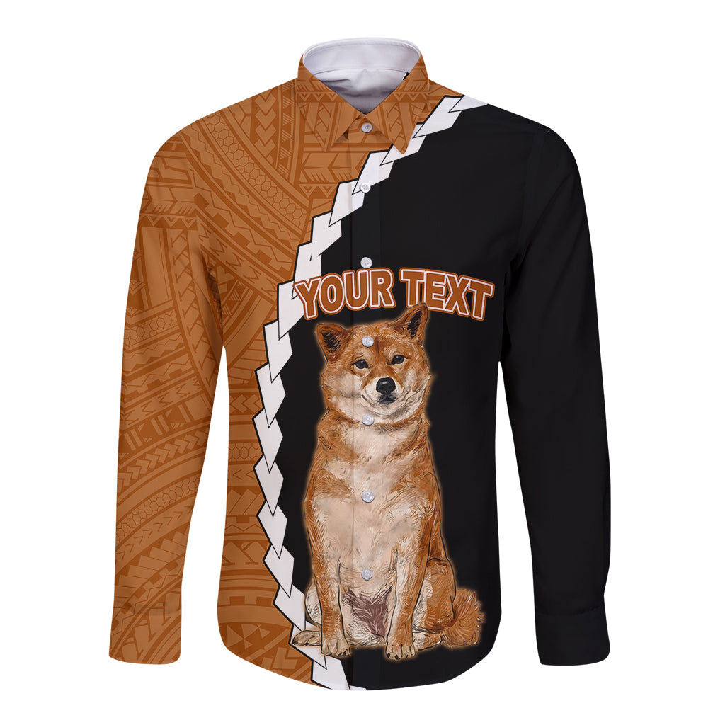 Custom Shiba Inu Dog Long Sleeve Button Shirt With Polynesian Tribal Tattoo LT6 - Wonder Print Shop