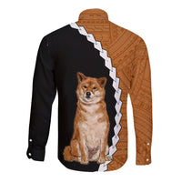 Custom Shiba Inu Dog Long Sleeve Button Shirt With Polynesian Tribal Tattoo LT6 - Wonder Print Shop