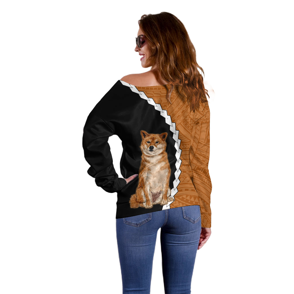 Custom Shiba Inu Dog Off Shoulder Sweater With Polynesian Tribal Tattoo LT6 - Wonder Print Shop