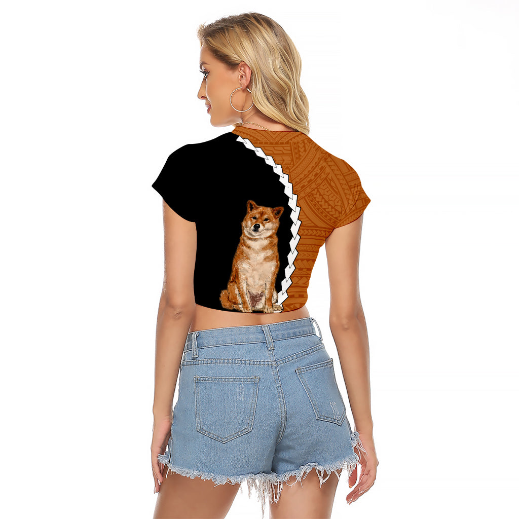 Custom Shiba Inu Dog Raglan Cropped T Shirt With Polynesian Tribal Tattoo LT6 - Wonder Print Shop