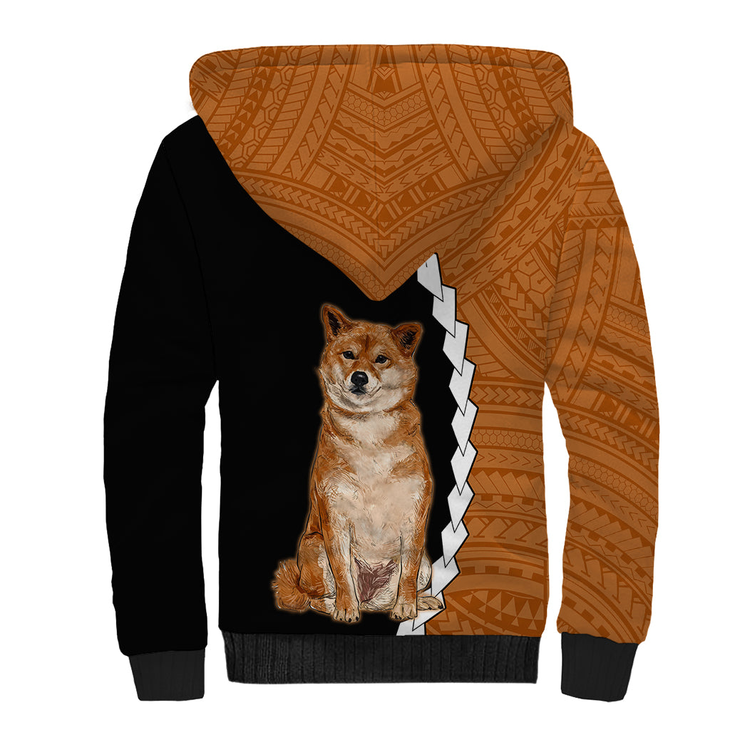 Custom Shiba Inu Dog Sherpa Hoodie With Polynesian Tribal Tattoo LT6 - Wonder Print Shop