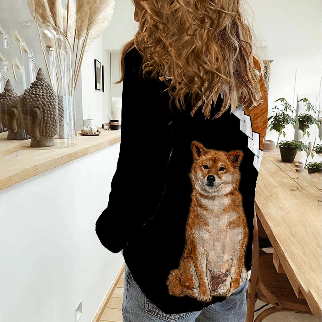 Custom Shiba Inu Dog Women Casual Shirt With Polynesian Tribal Tattoo LT6 - Wonder Print Shop