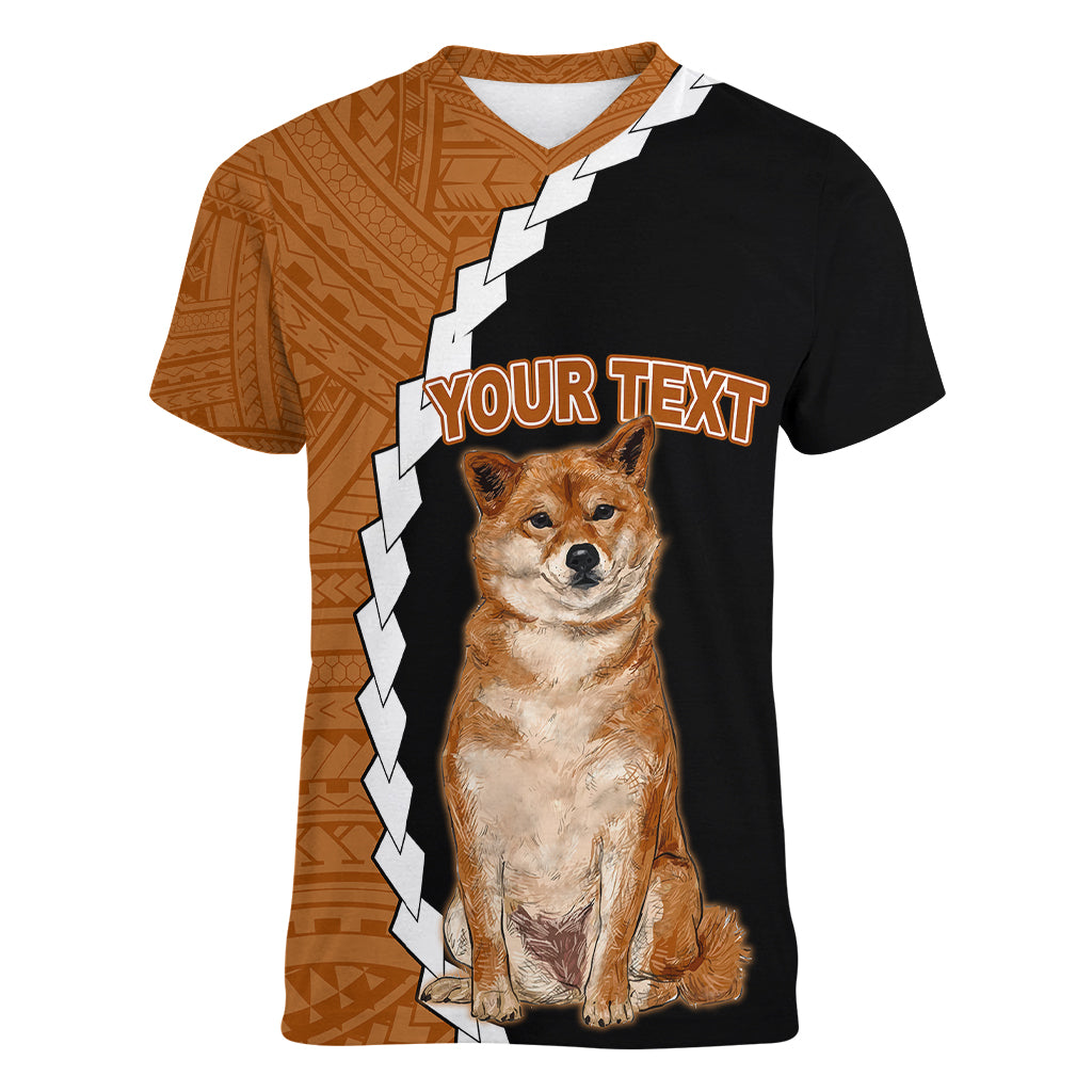 Custom Shiba Inu Dog Women V Neck T Shirt With Polynesian Tribal Tattoo LT6 - Wonder Print Shop