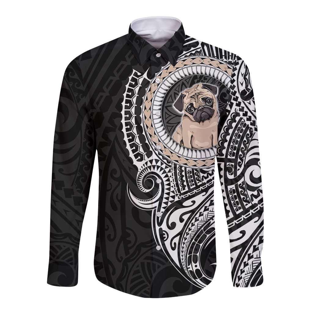 Polynesian Pug Dog Long Sleeve Button Shirt Dog In My Heart LT6 - Wonder Print Shop