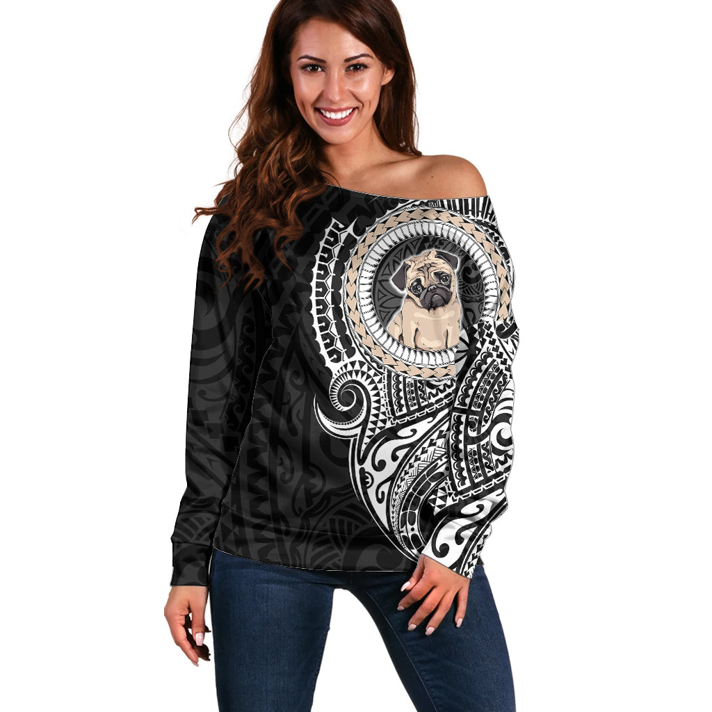 Polynesian Pug Dog Off Shoulder Sweater Dog In My Heart LT6 - Wonder Print Shop