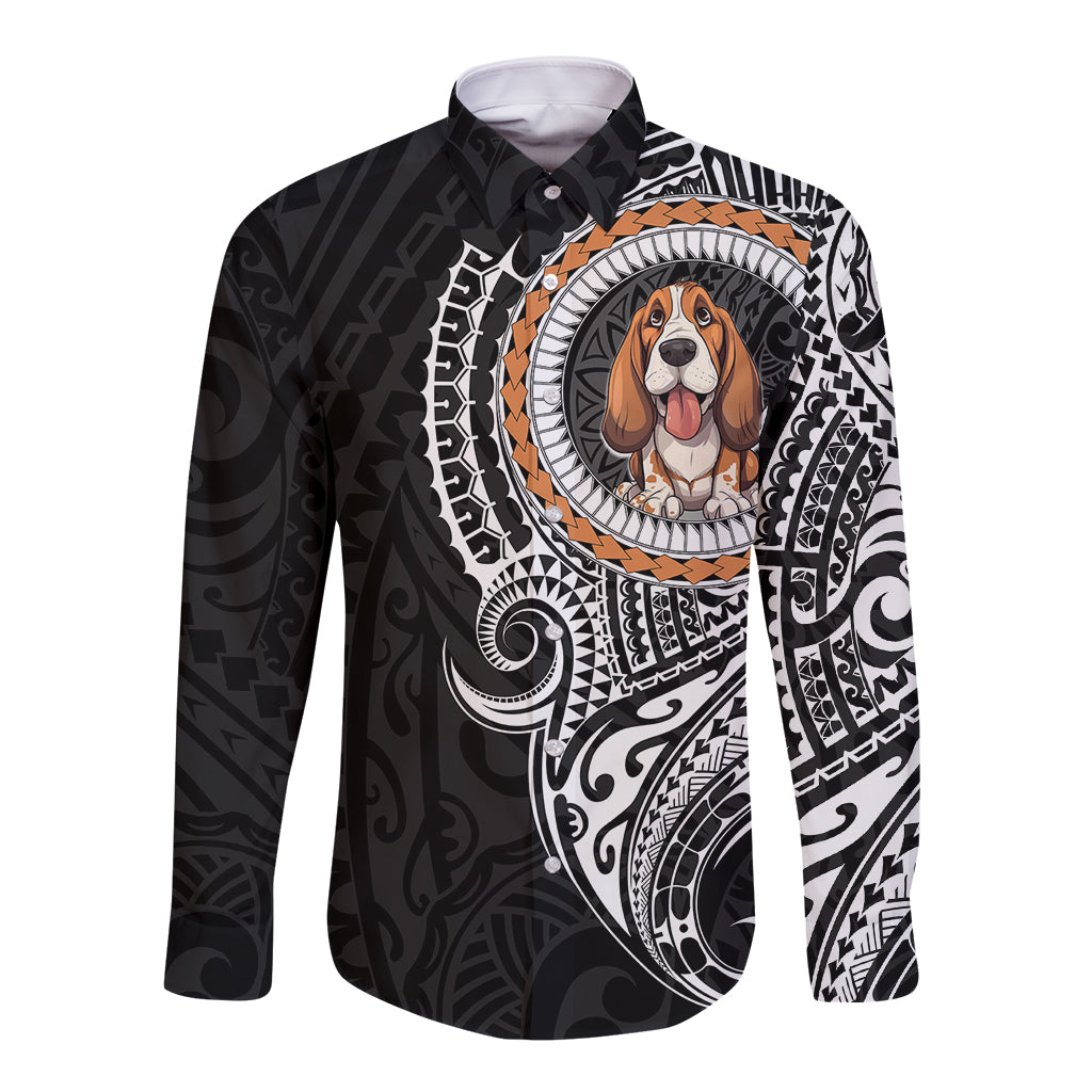 Polynesian Basset Hound Dog Long Sleeve Button Shirt Dog In My Heart LT6 - Wonder Print Shop