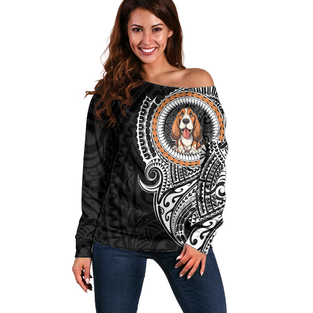 Polynesian Basset Hound Dog Off Shoulder Sweater Dog In My Heart LT6 - Wonder Print Shop