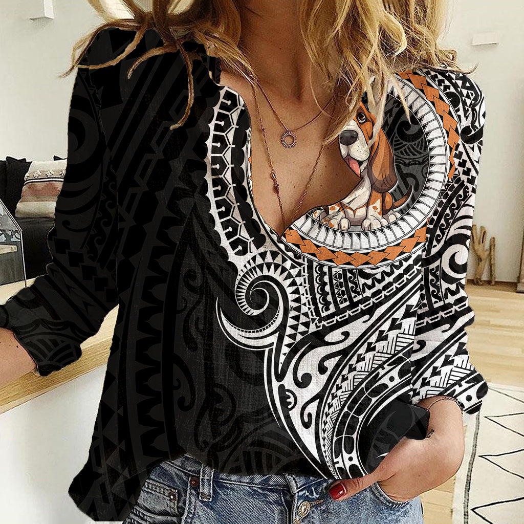 Polynesian Basset Hound Dog Women Casual Shirt Dog In My Heart LT6 - Wonder Print Shop