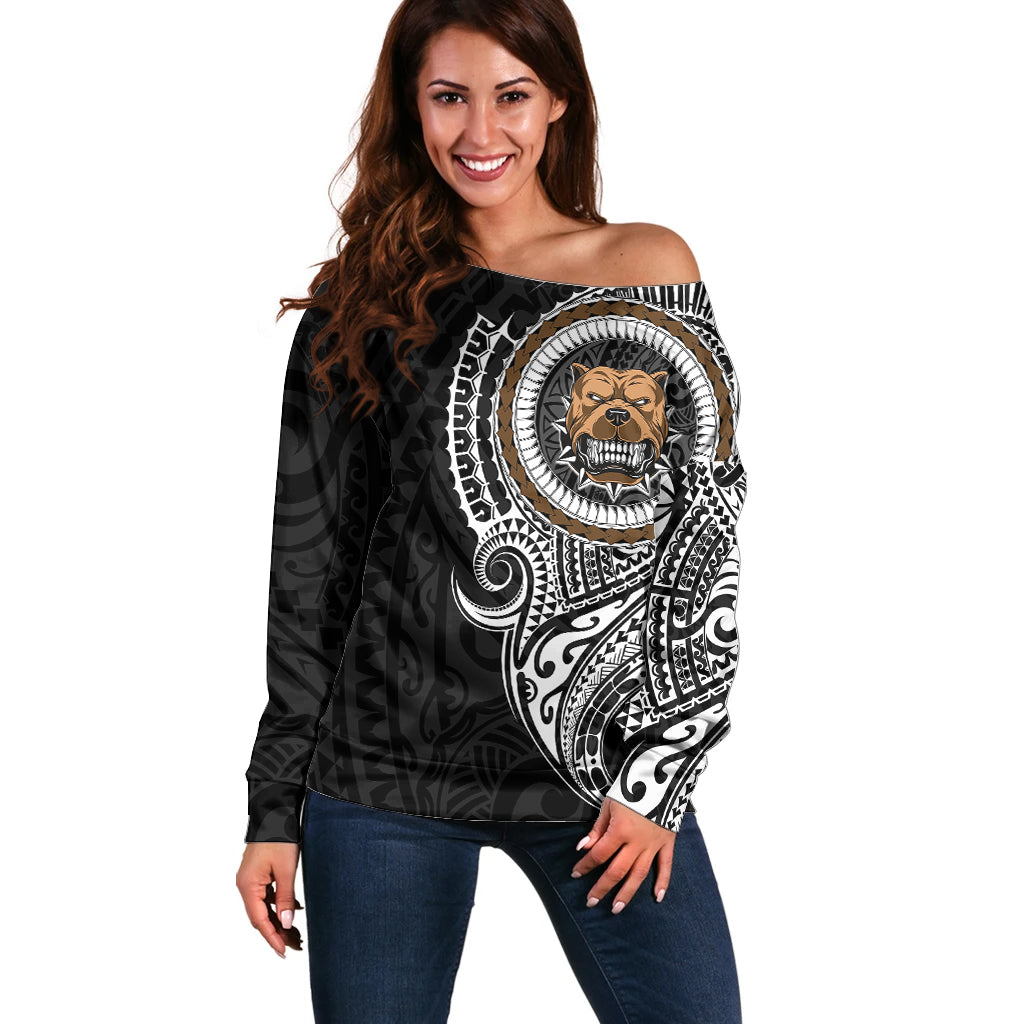 Polynesian Pitbull Dog Off Shoulder Sweater Dog In My Heart LT6 - Wonder Print Shop