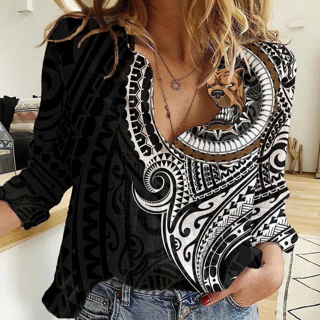 Polynesian Pitbull Dog Women Casual Shirt Dog In My Heart LT6 - Wonder Print Shop