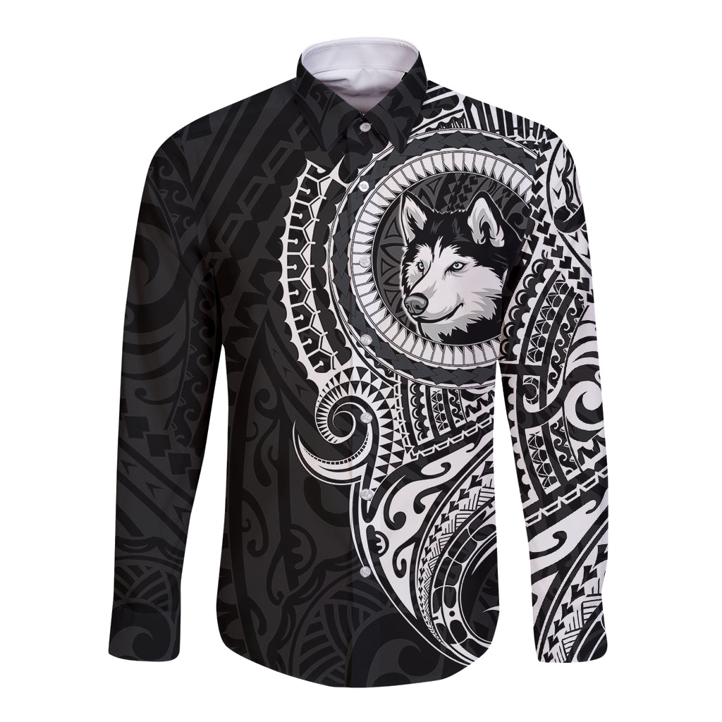 Polynesian Husky Dog Long Sleeve Button Shirt Dog In My Heart LT6 - Wonder Print Shop