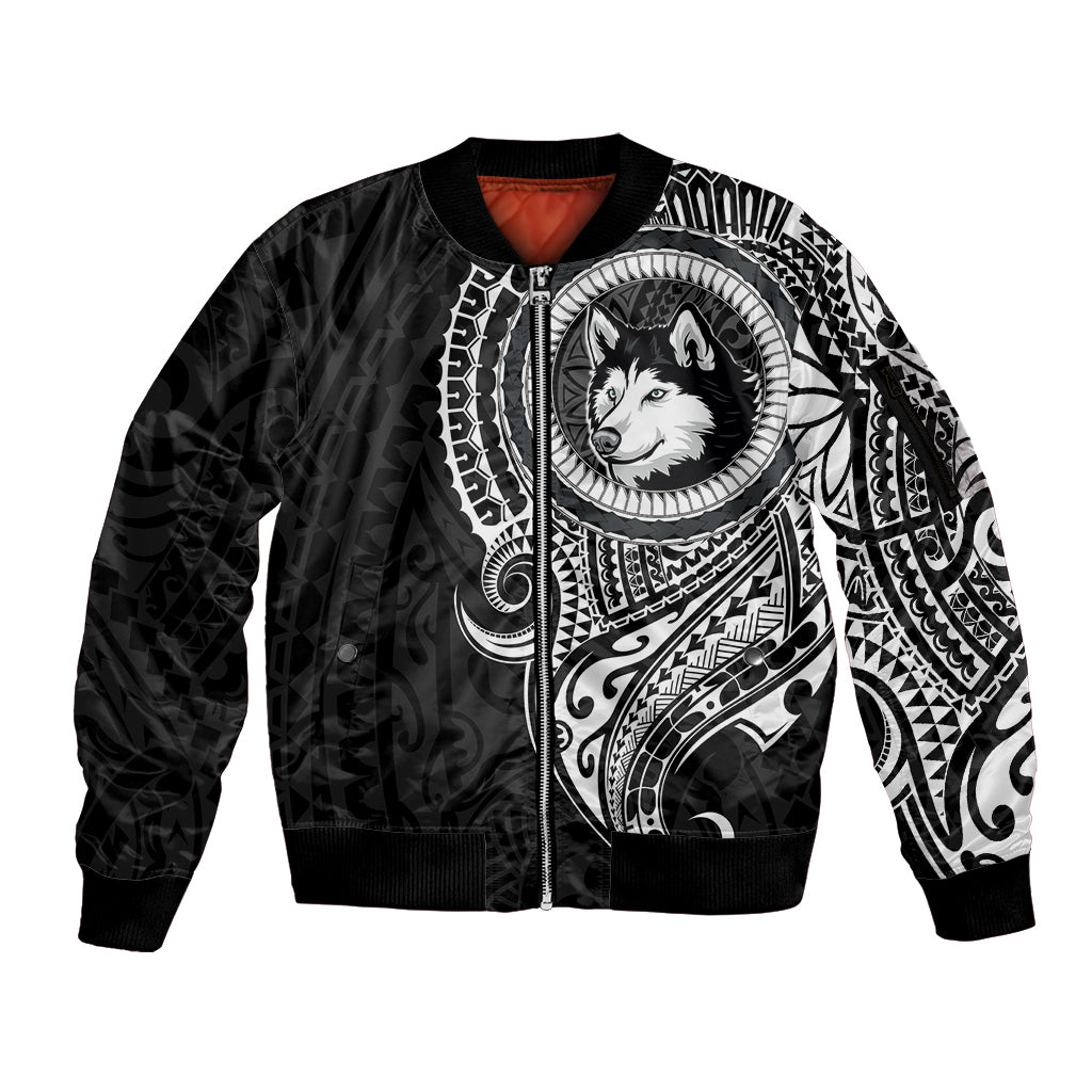 Polynesian Husky Dog Sleeve Zip Bomber Jacket Dog In My Heart LT6 - Wonder Print Shop