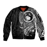 Polynesian Husky Dog Sleeve Zip Bomber Jacket Dog In My Heart LT6 - Wonder Print Shop