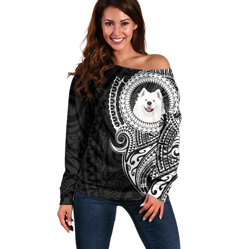 Polynesian Samoyed Dog Off Shoulder Sweater Dog In My Heart LT6 - Wonder Print Shop