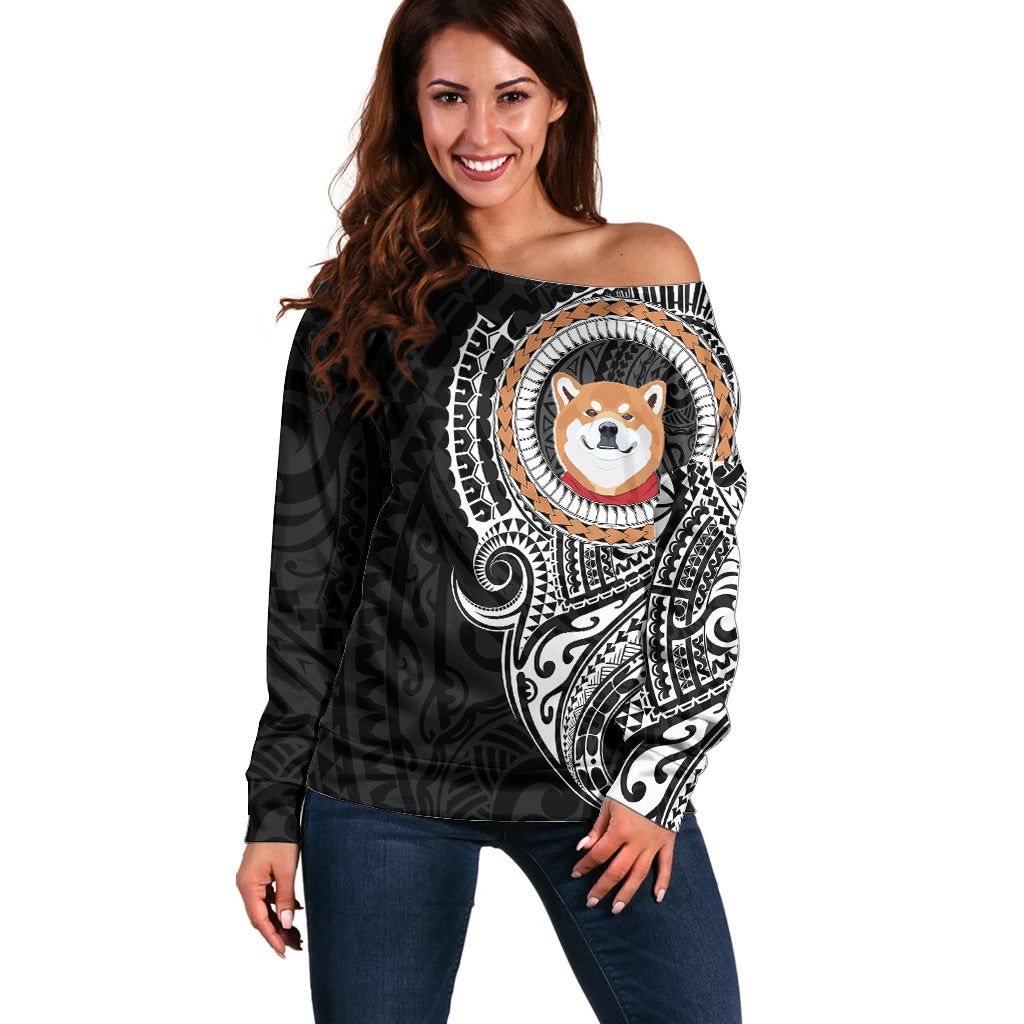 Polynesian Shiba Inu Dog Off Shoulder Sweater Dog In My Heart LT6 - Wonder Print Shop