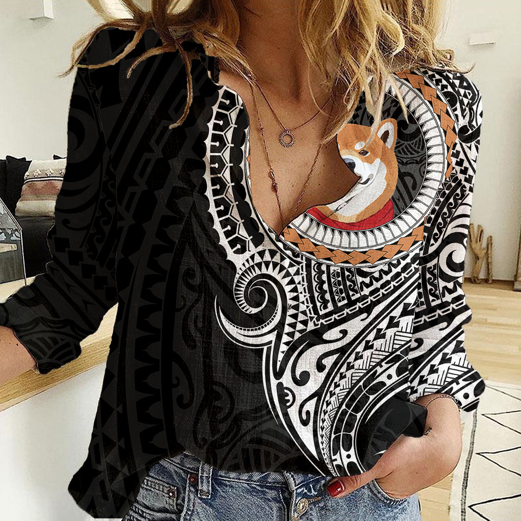 Polynesian Shiba Inu Dog Women Casual Shirt Dog In My Heart LT6 - Wonder Print Shop