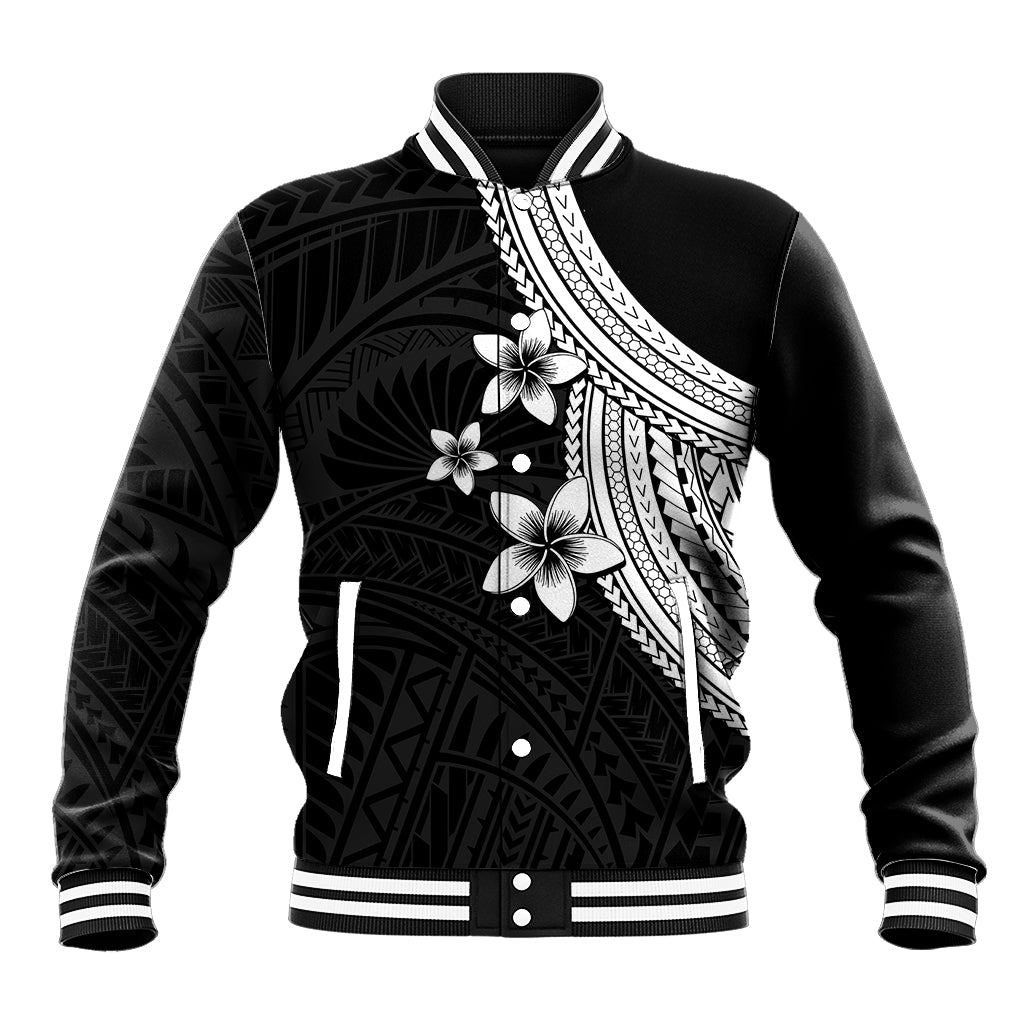 Polynesian Baseball Jacket With Plumeria Flower White LT6 - Wonder Print Shop