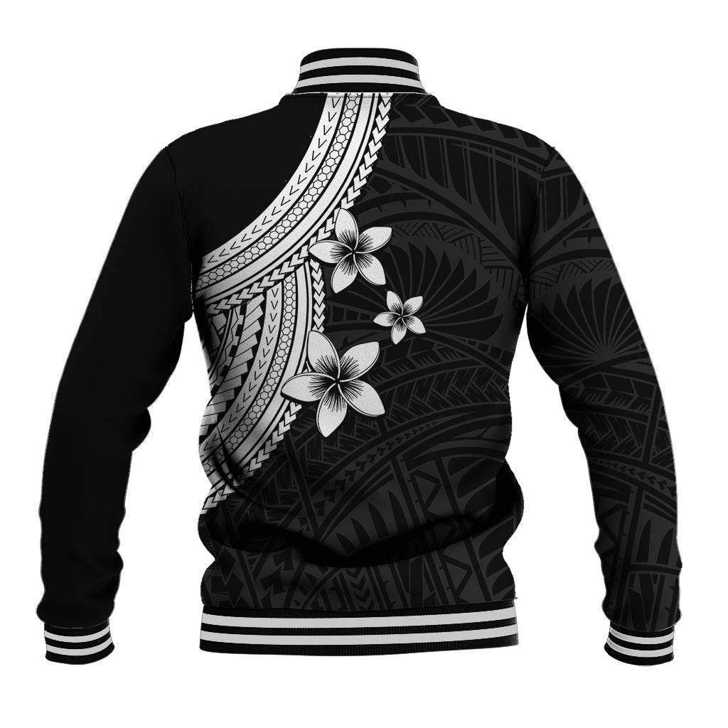 Polynesian Baseball Jacket With Plumeria Flower White LT6 - Wonder Print Shop