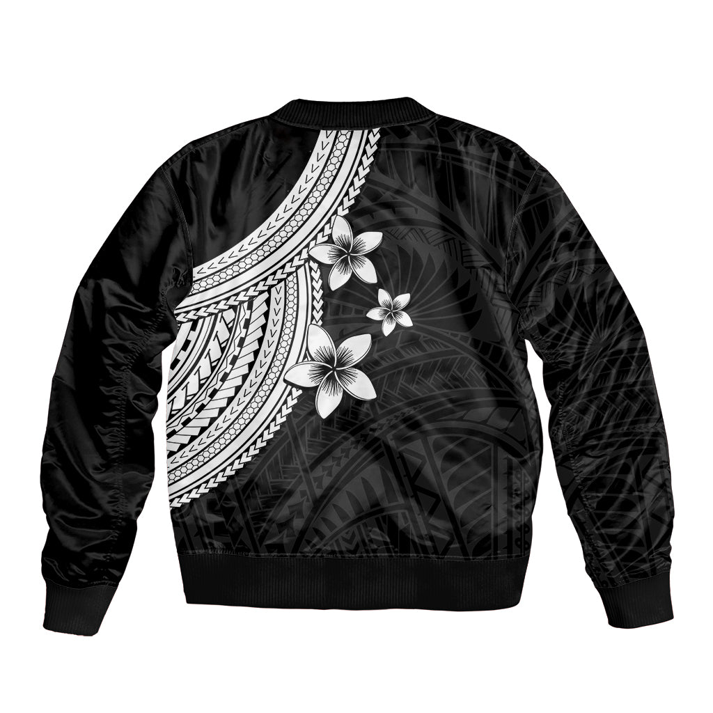 Polynesian Bomber Jacket With Plumeria Flower White LT6 - Wonder Print Shop