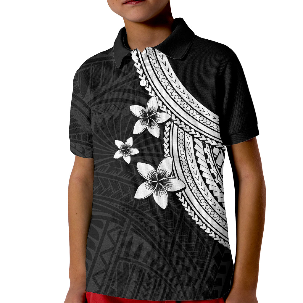 Polynesian Polo Shirt for Kid With Plumeria Flower White LT6 - Wonder Print Shop