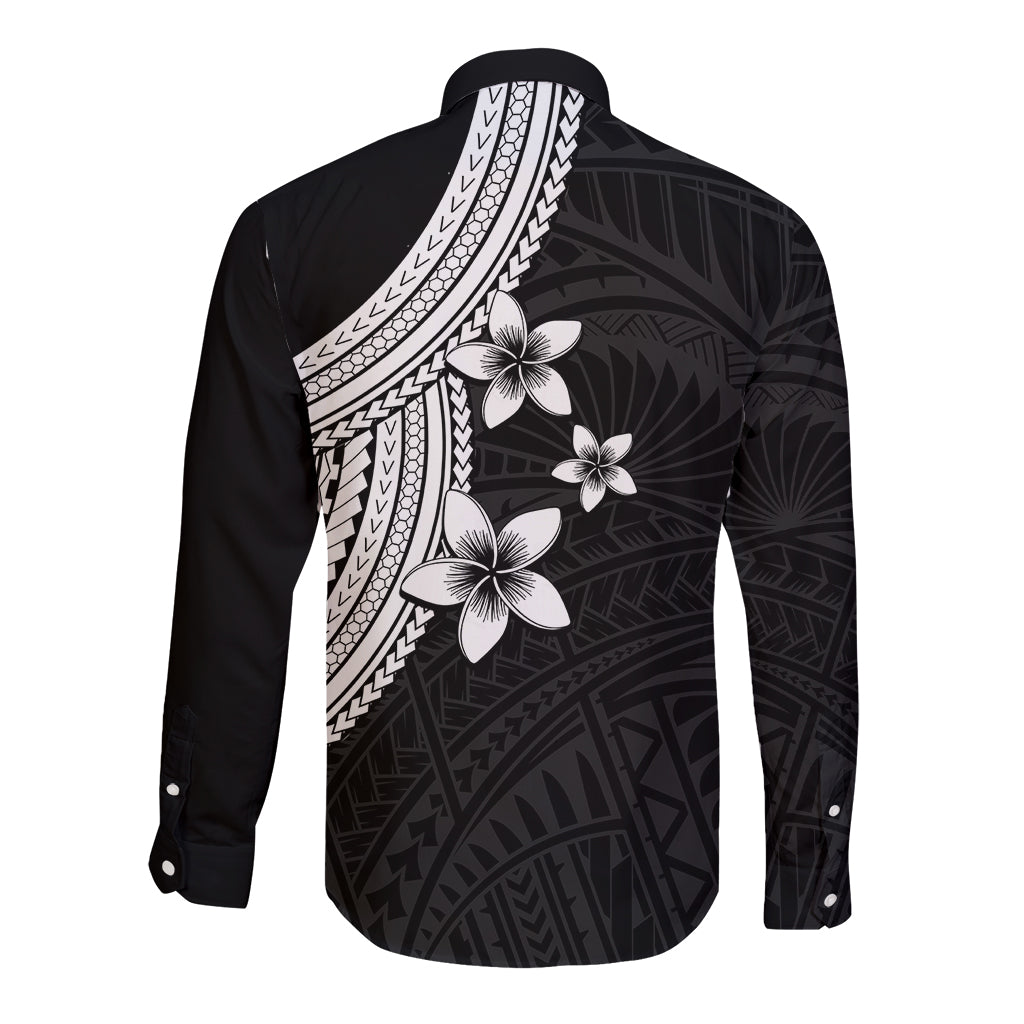 Polynesian Long Sleeve Button Shirt With Plumeria Flower White LT6 - Wonder Print Shop