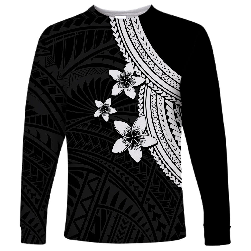 Polynesian Long Sleeve Shirt With Plumeria Flower White LT6 - Wonder Print Shop