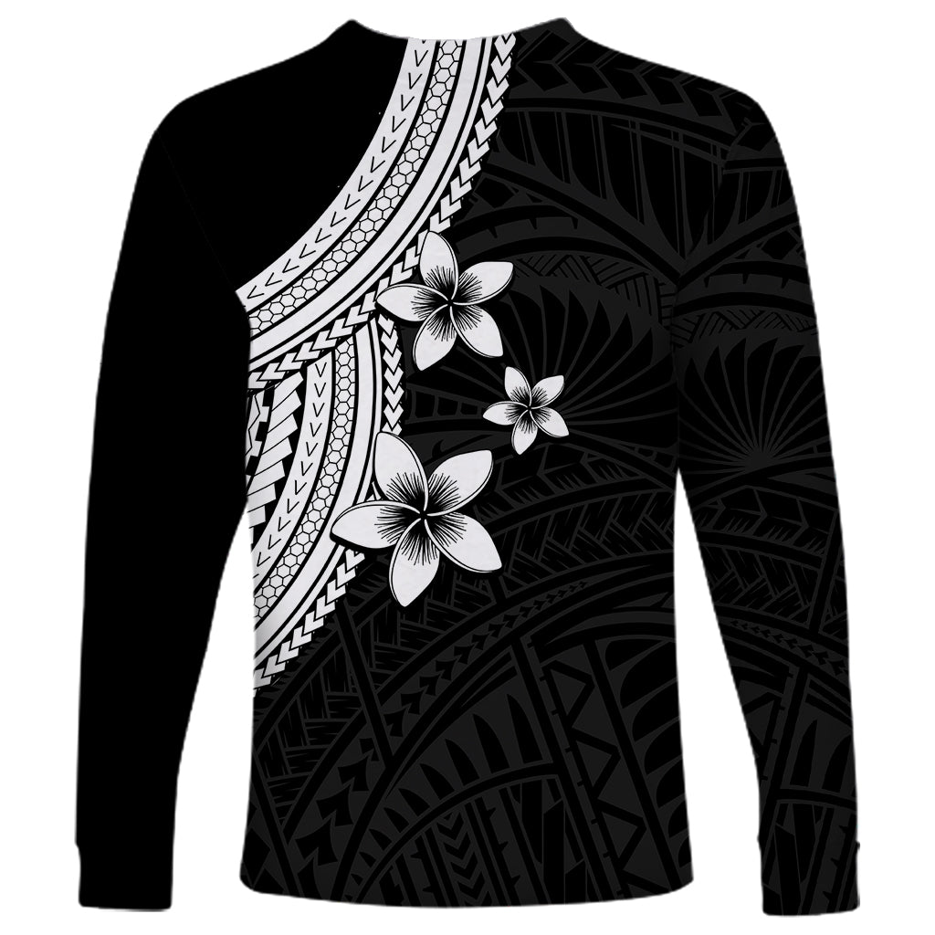 Polynesian Long Sleeve Shirt With Plumeria Flower White LT6 - Wonder Print Shop