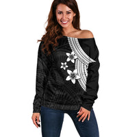 Polynesian Off Shoulder Sweater With Plumeria Flower White LT6 - Wonder Print Shop