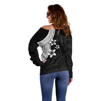 Polynesian Off Shoulder Sweater With Plumeria Flower White LT6 - Wonder Print Shop