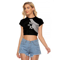 Polynesian Raglan Cropped T Shirt With Plumeria Flower White LT6 - Wonder Print Shop