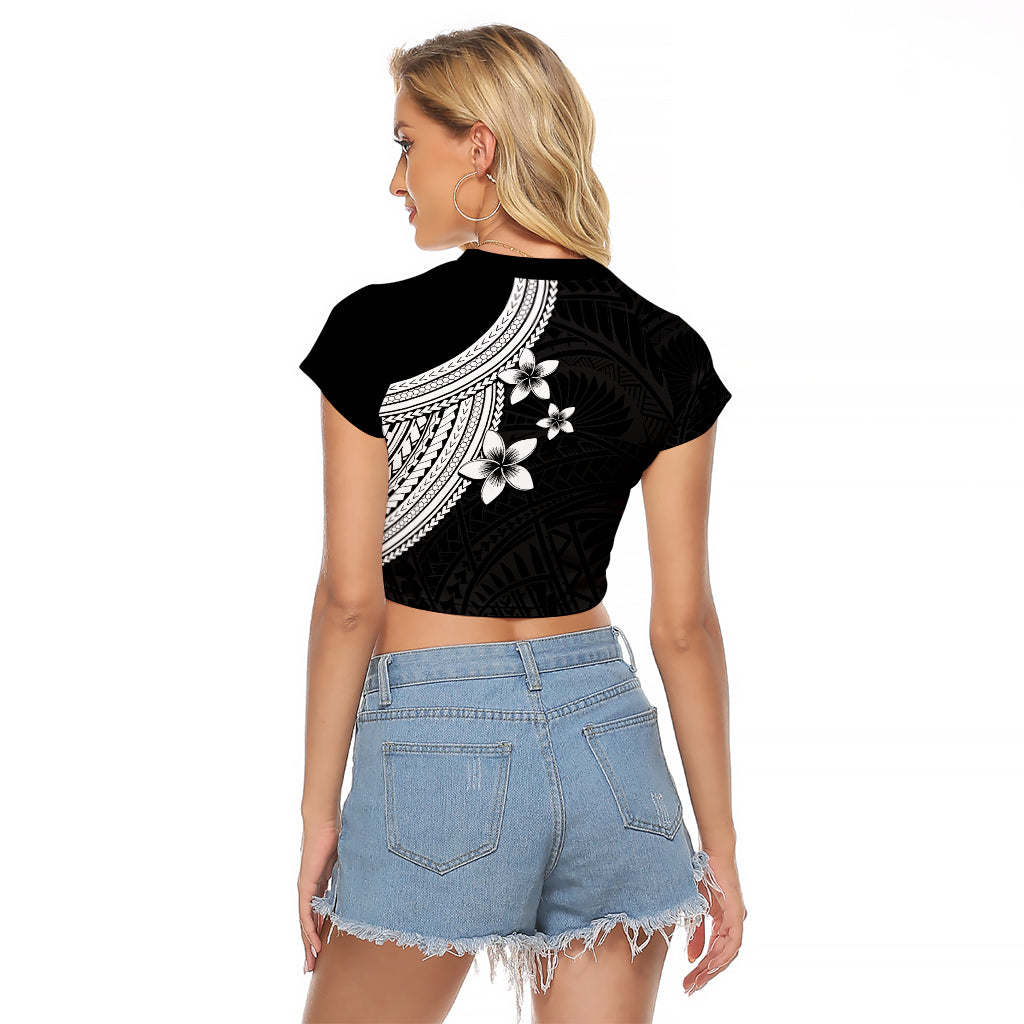 Polynesian Raglan Cropped T Shirt With Plumeria Flower White LT6 - Wonder Print Shop