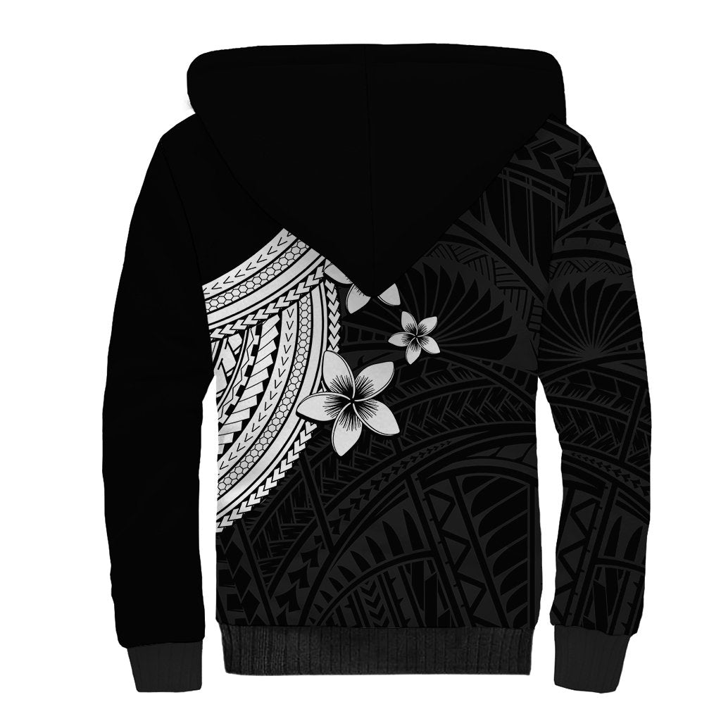 Polynesian Sherpa Hoodie With Plumeria Flower White LT6 - Wonder Print Shop