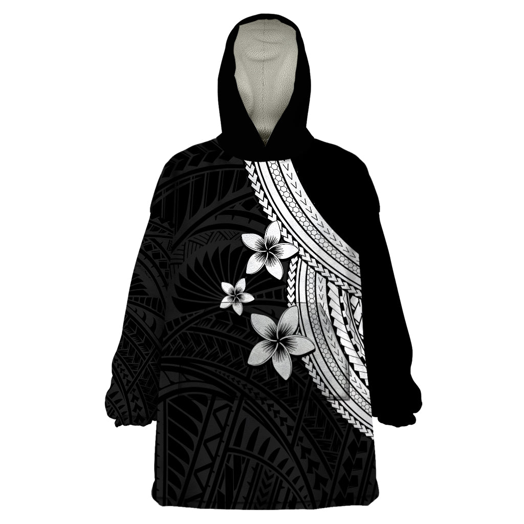 Polynesian Wearable Blanket Hoodie With Plumeria Flower White LT6 - Wonder Print Shop