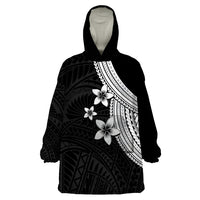 Polynesian Wearable Blanket Hoodie With Plumeria Flower White LT6 - Wonder Print Shop
