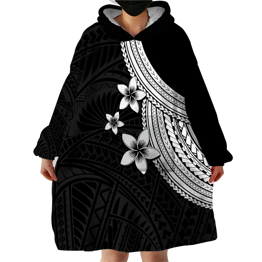 Polynesian Wearable Blanket Hoodie With Plumeria Flower White LT6 - Wonder Print Shop