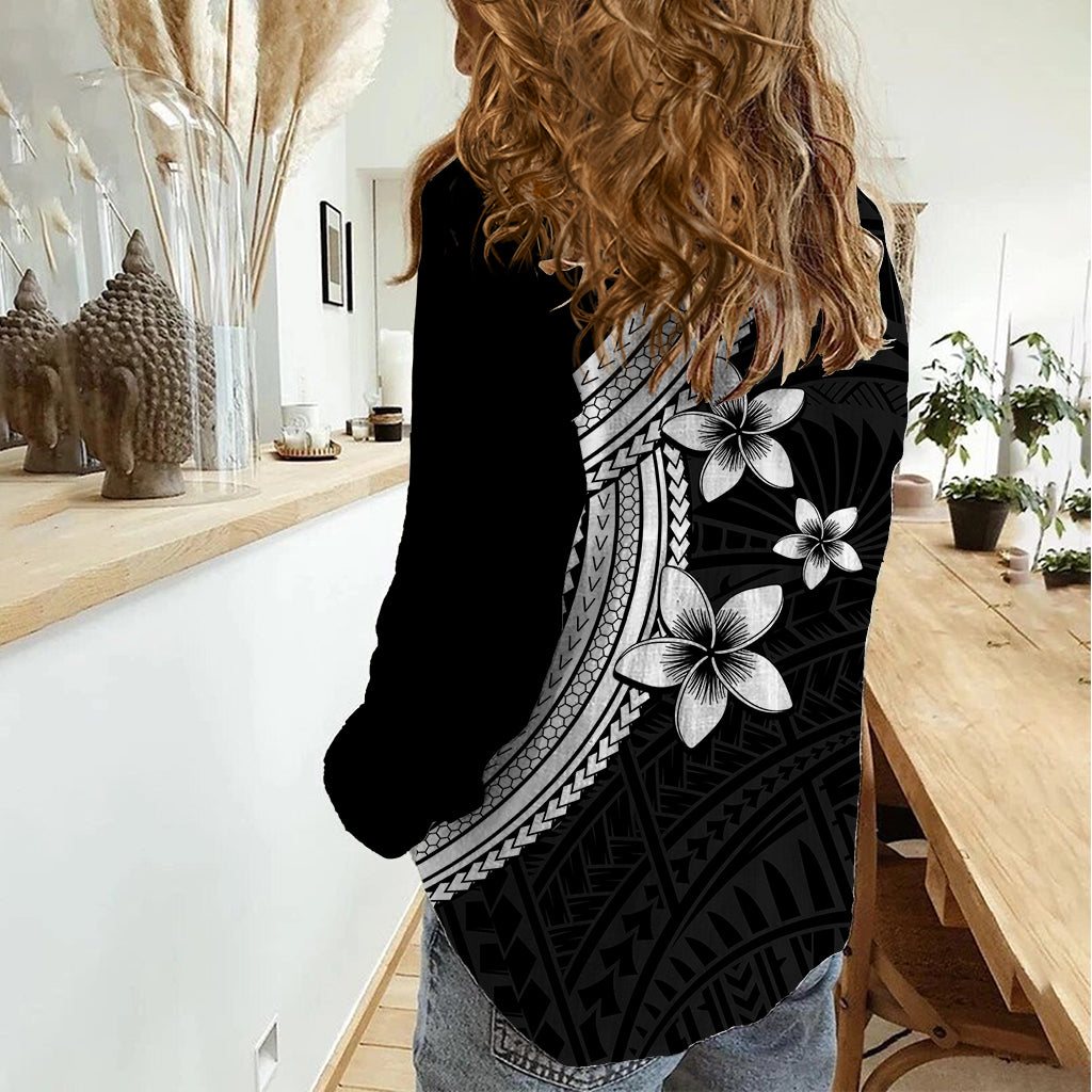 Polynesian Women Casual Shirt With Plumeria Flower White LT6 - Wonder Print Shop