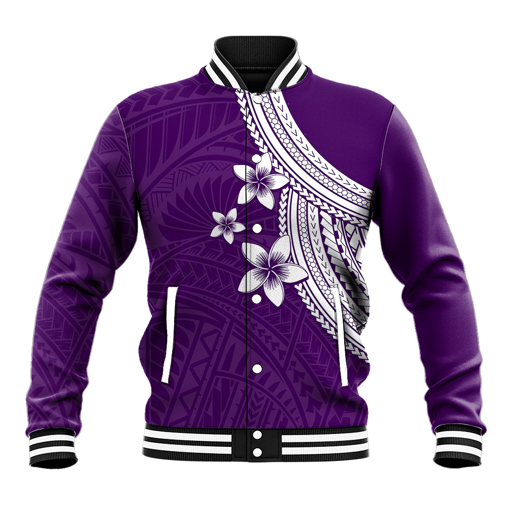 Polynesian Baseball Jacket With Plumeria Flower Purple LT6 - Wonder Print Shop