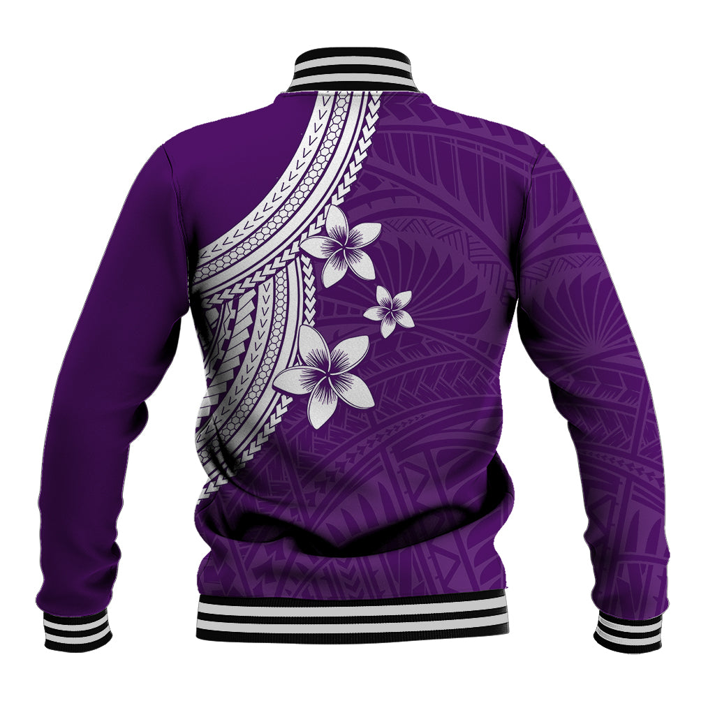 Polynesian Baseball Jacket With Plumeria Flower Purple LT6 - Wonder Print Shop