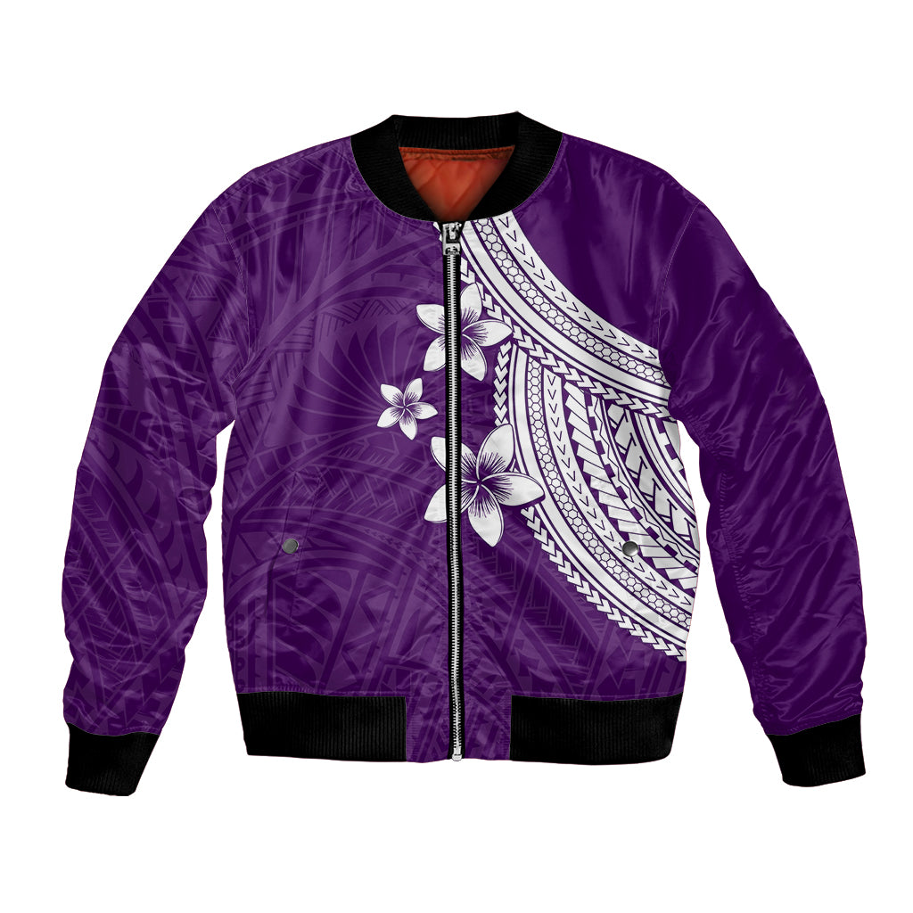 Polynesian Bomber Jacket With Plumeria Flower Purple LT6 - Wonder Print Shop