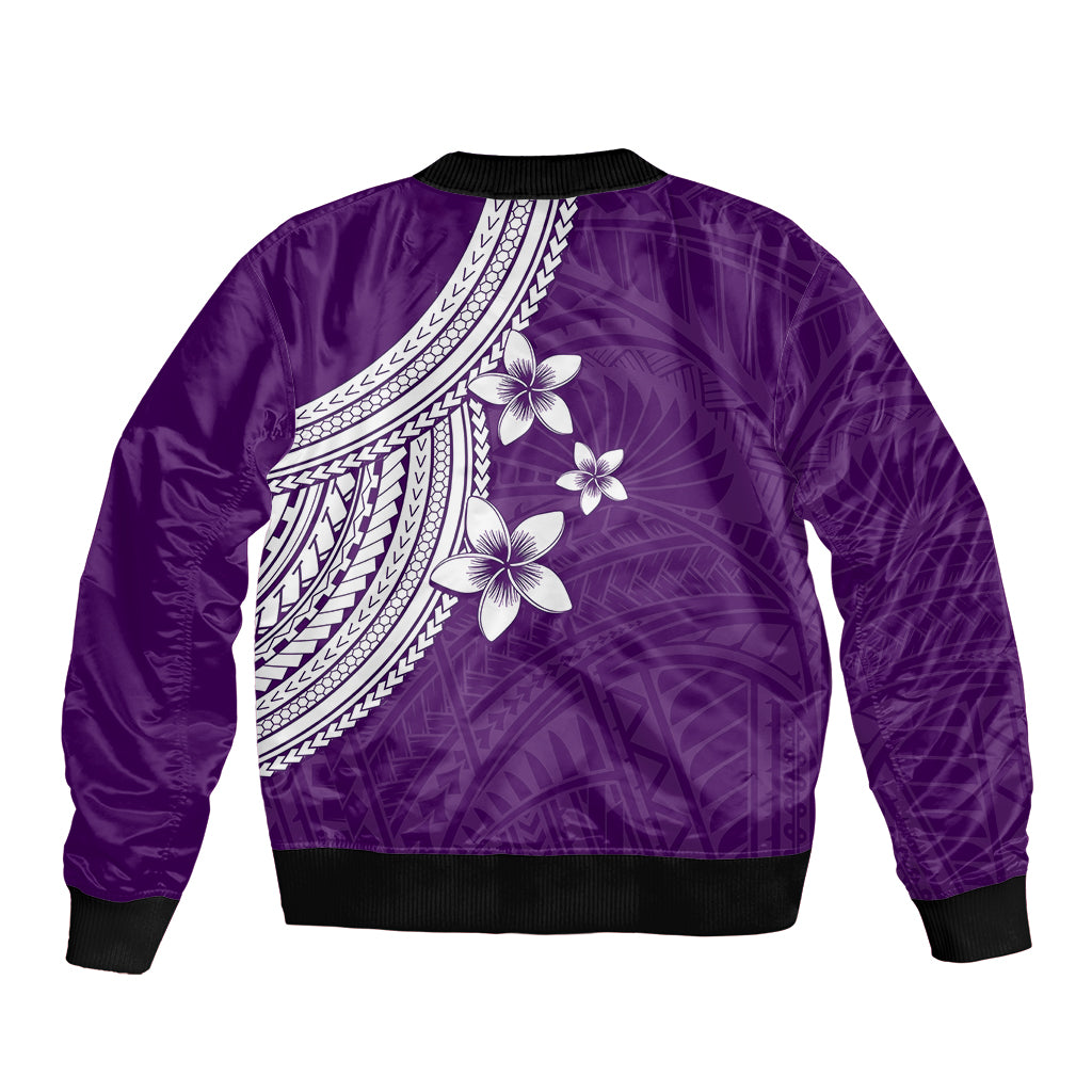 Polynesian Bomber Jacket With Plumeria Flower Purple LT6 - Wonder Print Shop