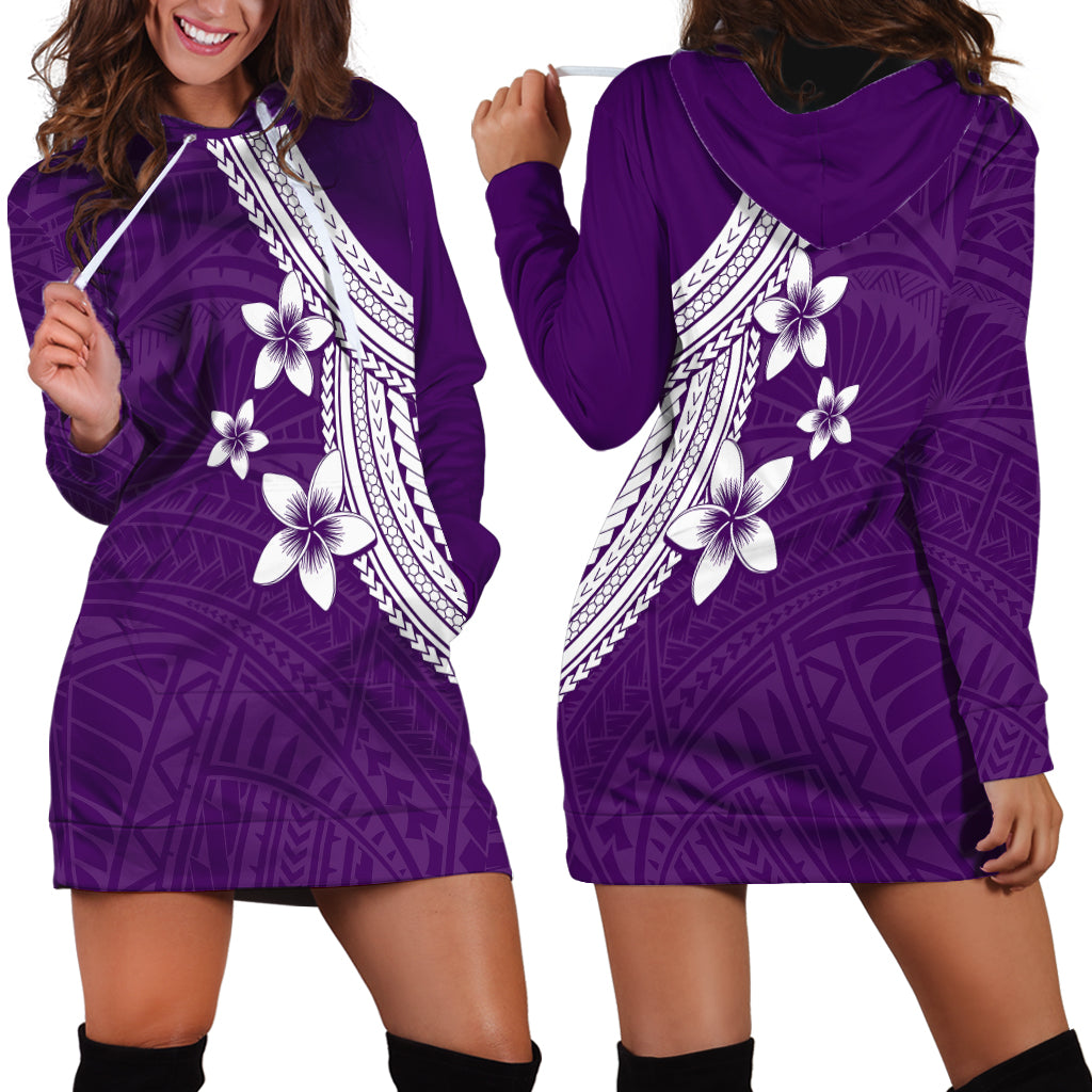 Polynesian Hoodie Dress With Plumeria Flower Purple LT6 - Wonder Print Shop