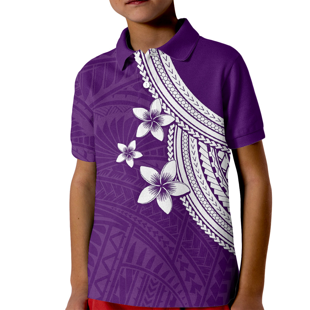 Polynesian Polo Shirt for Kid With Plumeria Flower Purple LT6 - Wonder Print Shop
