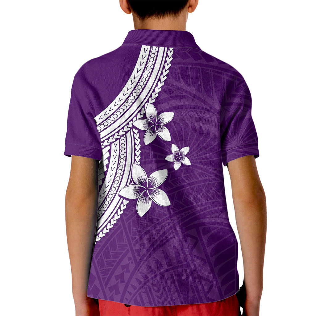 Polynesian Polo Shirt for Kid With Plumeria Flower Purple LT6 - Wonder Print Shop