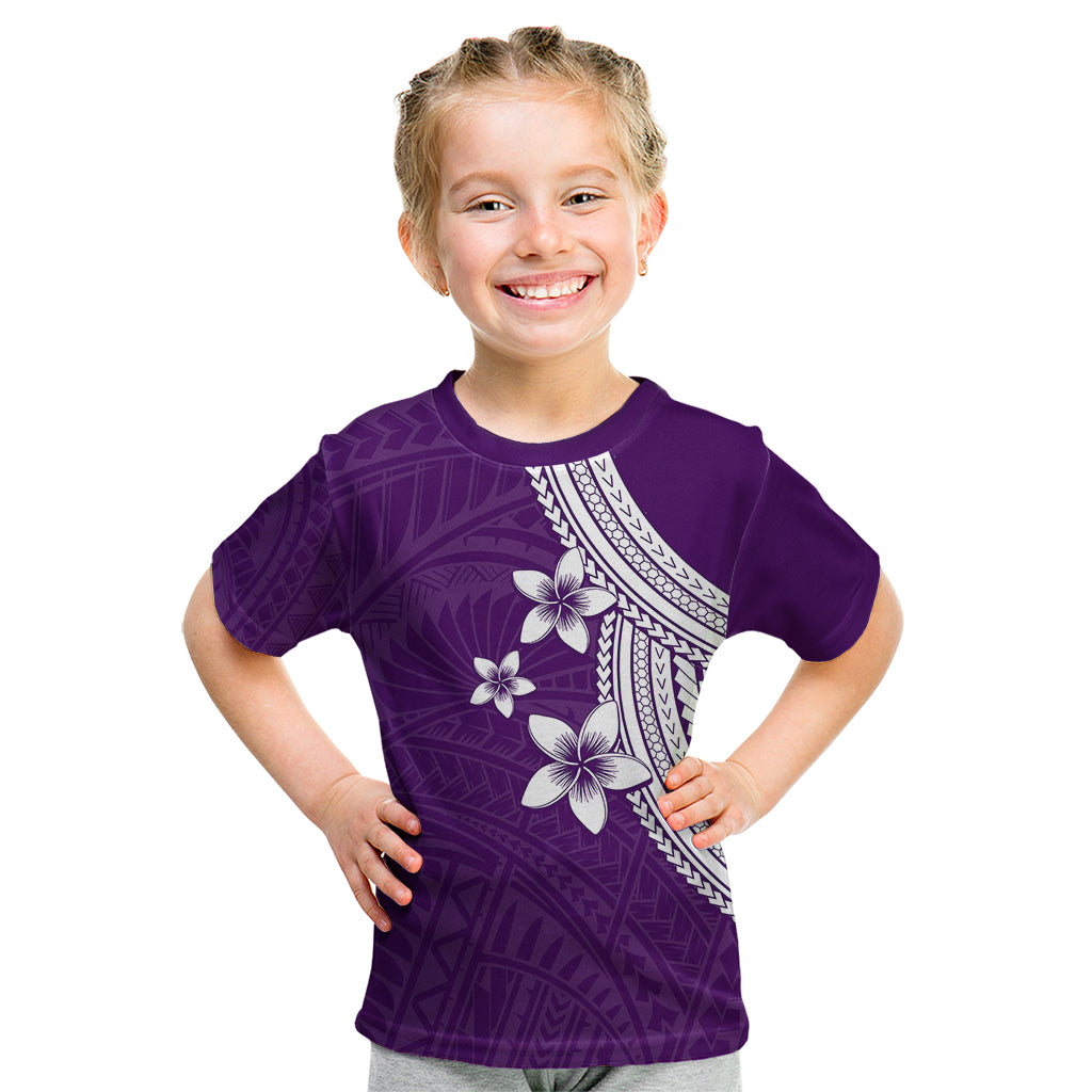 Polynesian Kid T Shirt With Plumeria Flower Purple LT6 - Wonder Print Shop