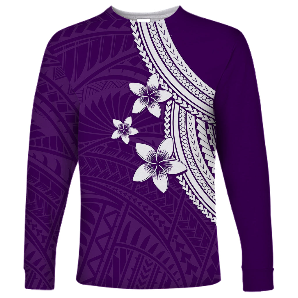 Polynesian Long Sleeve Shirt With Plumeria Flower Purple LT6 - Wonder Print Shop